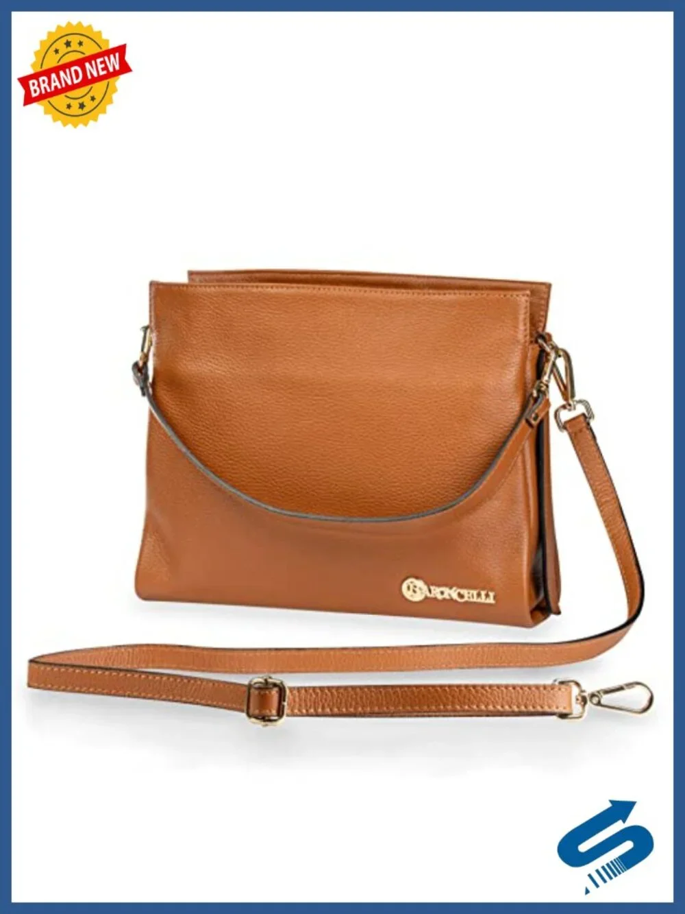 Italian Leather Tote Bag with Zipper Adjustable Strap, Medium